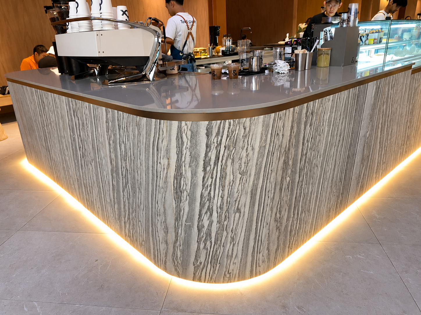 curved cafe stone counter