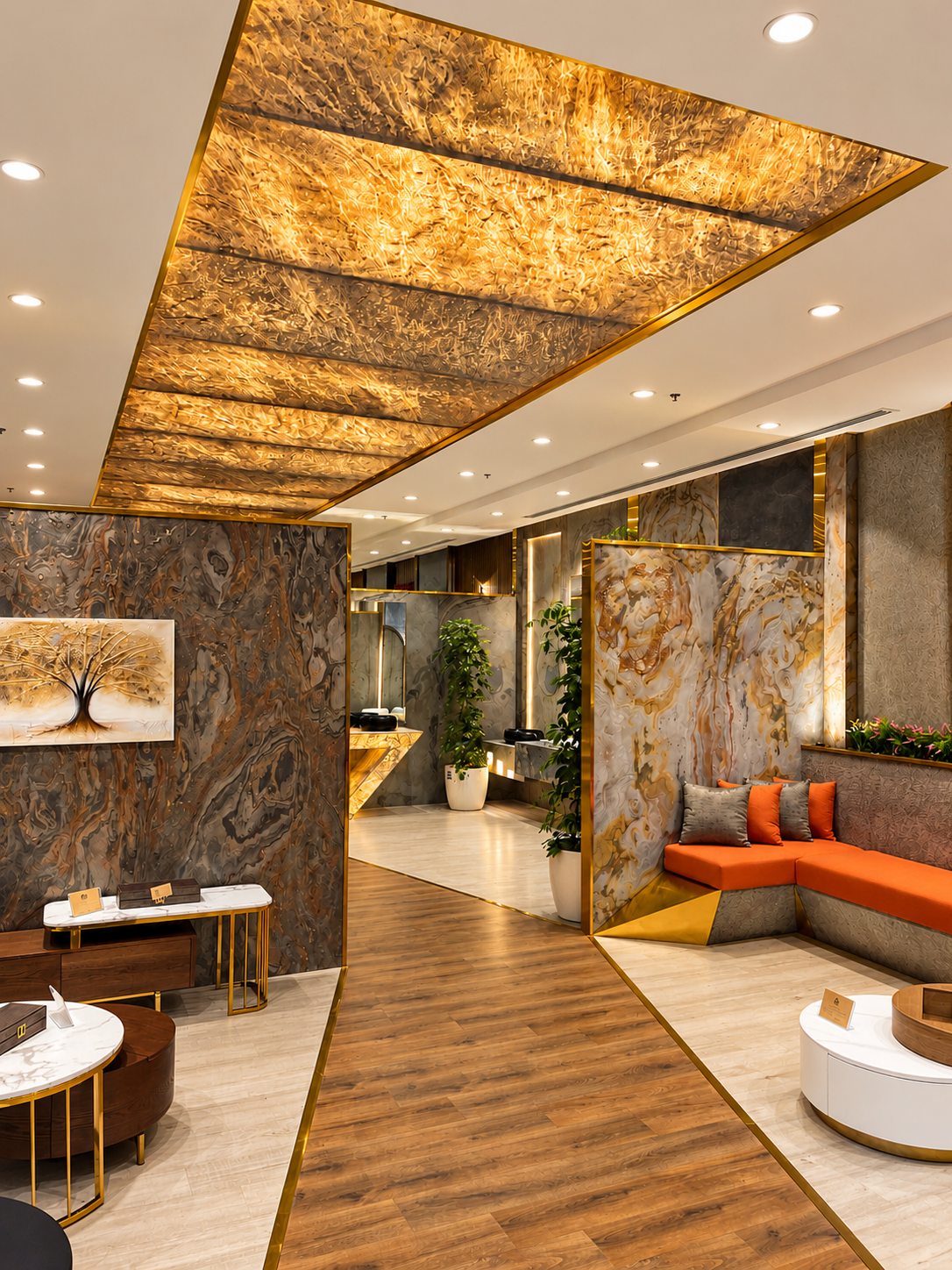 showroom-stone-walls-and-backlit-ceiling
